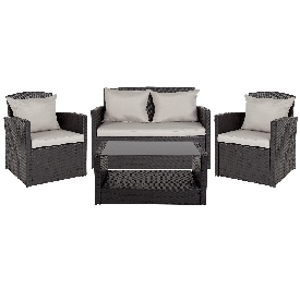 Aransas Series 4 Piece Black Patio Set with Gray Back Pillows and Seat Cushions, JJ-S351-GG