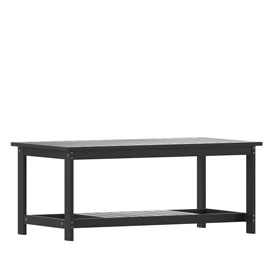Charlestown All-Weather Poly Resin Wood Two Tiered Adirondack Slatted Coffee Conversation Table in Black, JJ-T14022-BK-GG Charlestown All-Weather Poly Resin Wood Two Tiered Adirondack Slatted Coffee Conversation Table in Black, JJ-T14022-BK-GG
