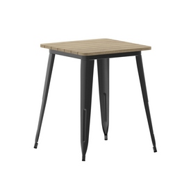 Declan Commercial Grade Indoor/Outdoor Dining Table, 23.75" Square All Weather Brown Poly Resin Top with Black Steel Base, JJ-T14619-60-BRBK-GG Declan Commercial Grade Indoor/Outdoor Dining Table, 23.75" Square All Weather Brown Poly Resin Top with Black Steel Base, JJ-T14619-60-BRBK-GG