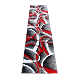 Atlan Collection 2' x 7' Red Abstract Area Rug - Olefin Rug with Jute Backing - Entryway, Living Room or Bedroom