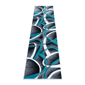 Atlan Collection 2' x 7' Turquoise Abstract Area Rug - Olefin Rug with Jute Backing - Entryway, Living Room or Bedroom