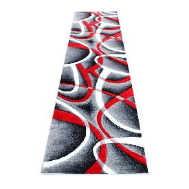 Atlan Collection 3' x 10' Red Abstract Area Rug - Olefin Rug with Jute Backing - Entryway, Living Room or Bedroom