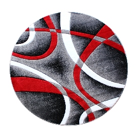 Atlan Collection 5' x 5' Red Round Abstract Area Rug - Olefin Rug with Jute Backing - Entryway, Living Room or Bedroom