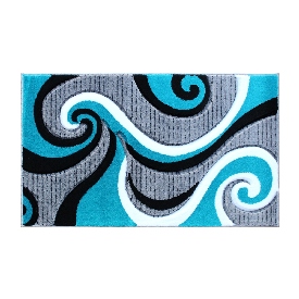 Athos Collection 2' x 3' Turquoise Abstract Area Rug - Olefin Rug with Jute Backing - Hallway, Entryway, or Bedroom