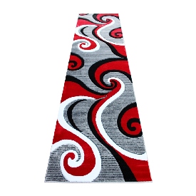 Athos Collection 3' x 10' Red Abstract Area Rug - Olefin Rug with Jute Backing - Hallway, Entryway, or Bedroom