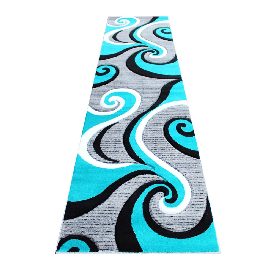 Athos Collection 3' x 10' Turquoise Abstract Area Rug - Olefin Rug with Jute Backing - Hallway, Entryway, or Bedroom