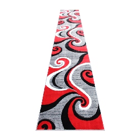 Athos Collection 3' x 16' Red Abstract Area Rug - Olefin Rug with Jute Backing - Hallway, Entryway, or Bedroom