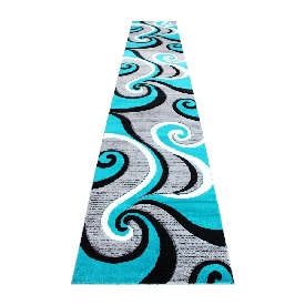 Athos Collection 3' x 16' Turquoise Abstract Area Rug - Olefin Rug with Jute Backing - Hallway, Entryway, or Bedroom