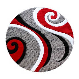 Athos Collection 5' x 5' Red Abstract Area Rug - Olefin Rug with Jute Backing - Hallway, Entryway, or Bedroom