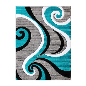 Athos Collection 8' x 10' Turquoise Abstract Area Rug - Olefin Rug with Jute Backing - Hallway, Entryway, or Bedroom
