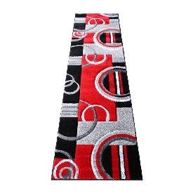 Audra Collection 2' x 7' Red Geometric Abstract Area Rug - Olefin Rug with Jute Backing - Entryway, Living Room, or Bedroom