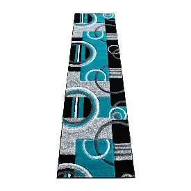 Audra Collection 2' x 7' Turquoise Geometric Abstract Area Rug - Olefin Rug with Jute Backing - Entryway, Living Room, or Bedroom