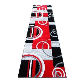 Audra Collection 3' x 10' Red Abstract Area Rug - Olefin Rug with Jute Backing - Entryway, Living Room, or Bedroom