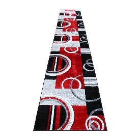 Audra Collection 3' x 16' Red Abstract Area Rug - Olefin Rug with Jute Backing - Entryway, Living Room, or Bedroom