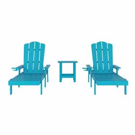 Sonora Commercial Grade 3 Piece Indoor/Outdoor Adirondack Set with 2 Adjustable HDPE Loungers with Cup Holders and 2-Tier Side Table in Blue, LE-HMP-070-1035-BL-GG Sonora Commercial Grade 3 Piece Indoor/Outdoor Adirondack Set with 2 Adjustable HDPE Loungers with Cup Holders and 2-Tier Side Table in Blue, LE-HMP-070-1035-BL-GG