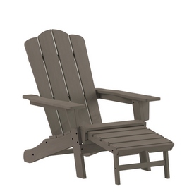 Newport HDPE Adirondack Chair with Cup Holder and Pull Out Ottoman, All-Weather HDPE Indoor/Outdoor Lounge Chair in Brown, LE-HMP-1044-110-BR-GG Newport HDPE Adirondack Chair with Cup Holder and Pull Out Ottoman, All-Weather HDPE Indoor/Outdoor Lounge Chair in Brown, LE-HMP-1044-110-BR-GG