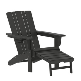 Halifax HDPE Adirondack Chair with Cup Holder and Pull Out Ottoman, All-Weather HDPE Indoor/Outdoor Lounge Chair in Black, LE-HMP-1045-110-BK-GG Halifax HDPE Adirondack Chair with Cup Holder and Pull Out Ottoman, All-Weather HDPE Indoor/Outdoor Lounge Chair in Black, LE-HMP-1045-110-BK-GG