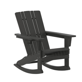 Halifax Adirondack Rocking Chair with Cup Holder, Weather Resistant HDPE Adirondack Rocking Chair in Black, LE-HMP-1045-31-BK-GG Halifax Adirondack Rocking Chair with Cup Holder, Weather Resistant HDPE Adirondack Rocking Chair in Black, LE-HMP-1045-31-BK-GG