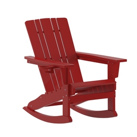 Halifax Adirondack Rocking Chair with Cup Holder, Weather Resistant HDPE Adirondack Rocking Chair in Red, LE-HMP-1045-31-RD-GG Halifax Adirondack Rocking Chair with Cup Holder, Weather Resistant HDPE Adirondack Rocking Chair in Red, LE-HMP-1045-31-RD-GG