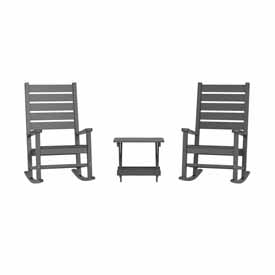Manchester Commercial Grade 3-Piece Indoor/Outdoor Set with 2 Contemporary All-Weather HDPE Rocking Chairs and End Table in Gray, LE-HMP-2002-2-T1620H-GY-GG Manchester Commercial Grade 3-Piece Indoor/Outdoor Set with 2 Contemporary All-Weather HDPE Rocking Chairs and End Table in Gray, LE-HMP-2002-2-T1620H-GY-GG