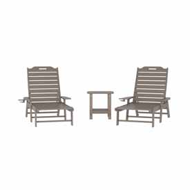 Monterey Commercial Grade 3-Piece Indoor/Outdoor Adirondack Set with 2 Adjustable HDPE Loungers with Cup Holders and 2-Tier Side Table in Brown, LE-HMP-2017-2-T1517H-BR-GG Monterey Commercial Grade 3-Piece Indoor/Outdoor Adirondack Set with 2 Adjustable HDPE Loungers with Cup Holders and 2-Tier Side Table in Brown, LE-HMP-2017-2-T1517H-BR-GG