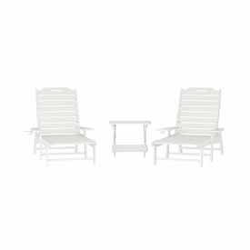 Monterey Commercial Grade 3-Piece Indoor/Outdoor Adirondack Set with 2 Adjustable HDPE Loungers with Cup Holders and Folding Side Table in White, LE-HMP-2017-2-T1620H-WT-GG Monterey Commercial Grade 3-Piece Indoor/Outdoor Adirondack Set with 2 Adjustable HDPE Loungers with Cup Holders and Folding Side Table in White, LE-HMP-2017-2-T1620H-WT-GG