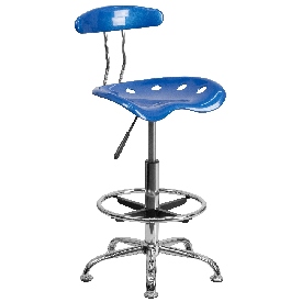 Vibrant Bright Blue and Chrome Drafting Stool with Tractor Seat, LF-215-BRIGHTBLUE-GG