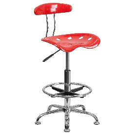 Vibrant Cherry Tomato and Chrome Drafting Stool with Tractor Seat, LF-215-CHERRYTOMATO-GG
