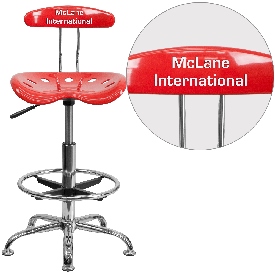 Personalized Vibrant Cherry Tomato and Chrome Drafting Stool with Tractor Seat, LF-215-CHERRYTOMATO-TXTEMB-VYL-GG