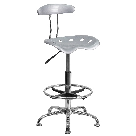 Vibrant Silver and Chrome Drafting Stool with Tractor Seat, LF-215-SILVER-GG