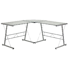 Glass L-Shape Computer Desk with Silver Metal Frame, NAN-CD-22181-GG