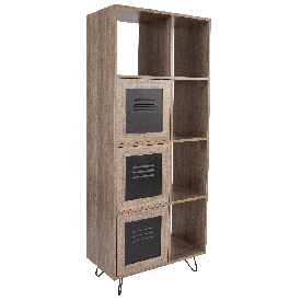 Woodridge Collection 63"H 5 Cube Storage Organizer Bookcase with Metal Cabinet Doors in Rustic Wood Grain Finish