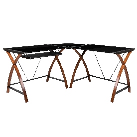 Black Glass L-Shape Corner Computer Desk with Pull-Out Keyboard Tray, NAN-JN-2824SL-COMBO-BK-GG Black Glass L-Shape Corner Computer Desk with Pull-Out Keyboard Tray, NAN-JN-2824SL-COMBO-BK-GG