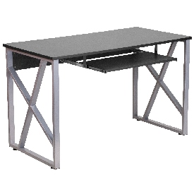Black Computer Desk with Pull-Out Keyboard Tray and Cross-Brace Frame, NAN-WK-004-GG