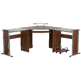 Teakwood Laminate Corner Desk with Pull-Out Keyboard Tray and CPU Cart, NAN-WK-105-GG