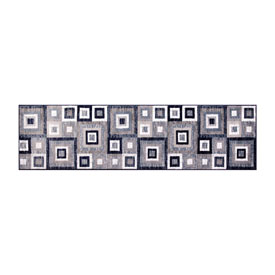 Gideon Collection Geometric 2' x 7' Blue, Grey, and White Olefin Area Rug with Cotton Backing, Living Room, Bedroom, OK-HCF-7146ATUR-27-BL-GG Gideon Collection Geometric 2' x 7' Blue, Grey, and White Olefin Area Rug with Cotton Backing, Living Room, Bedroom, OK-HCF-7146ATUR-27-BL-GG