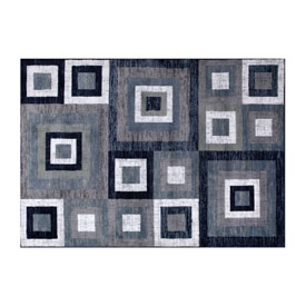 Gideon Collection Geometric 5' x 7' Blue, Grey, and White Olefin Area Rug with Cotton Backing, Living Room, Bedroom, OK-HCF-7146ATUR-57-BL-GG Gideon Collection Geometric 5' x 7' Blue, Grey, and White Olefin Area Rug with Cotton Backing, Living Room, Bedroom, OK-HCF-7146ATUR-57-BL-GG