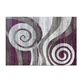 Cirrus Collection 5' x 7' Purple Swirl Patterned Olefin Area Rug with Jute Backing for Entryway, Living Room, Bedroom