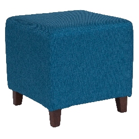 Ascalon Upholstered Ottoman Pouf in Blue Fabric, QY-S09-BLU-GG