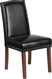 Black Leather Parsons Poker Chair with Silver Nail Heads, AGS13-9349