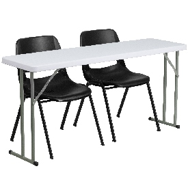 5-Foot Plastic Folding Training Table Set with 2 Black Plastic Stack Chairs, RB-1860-2-GG
