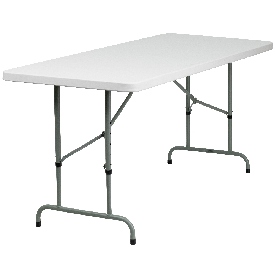 6-Foot Height Adjustable Granite White Plastic Folding Table, RB-3072ADJ-GG