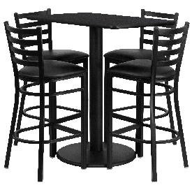 24'' x 42'' Rectangular Black Laminate Table Set with 4 Ladder Back Metal Barstools - Black Vinyl Seat, RSRB1017-GG