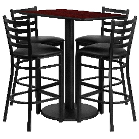 24'' x 42'' Rectangular Mahogany Laminate Table Set with 4 Ladder Back Metal Barstools - Black Vinyl Seat, RSRB1018-GG