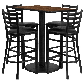 24'' x 42'' Rectangular Walnut Laminate Table Set with 4 Ladder Back Metal Barstools - Black Vinyl Seat, RSRB1020-GG