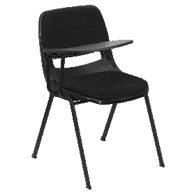 Black Padded Ergonomic Shell Chair with Right Handed Flip-Up Tablet Arm, RUT-EO1-01-PAD-RTAB-GG Black Padded Ergonomic Shell Chair with Right Handed Flip-Up Tablet Arm, RUT-EO1-01-PAD-RTAB-GG