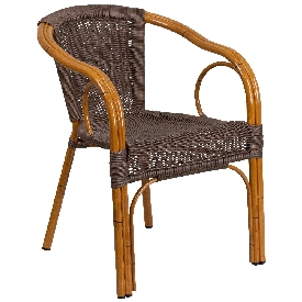 Cadiz Series Dark Brown Rattan Restaurant Patio Chair with Red Bamboo-Aluminum Frame, SDA-AD632009D-2-GG Cadiz Series Dark Brown Rattan Restaurant Patio Chair with Red Bamboo-Aluminum Frame, SDA-AD632009D-2-GG