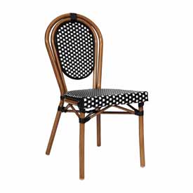 Lourdes Indoor/Outdoor Commercial Thonet French Bistro Stacking Chair, Black and White PE Rattan and Bamboo Print Aluminum Frame in Natural, SDA-AD642002S-BKWH-NAT-GG Lourdes Indoor/Outdoor Commercial Thonet French Bistro Stacking Chair, Black and White PE Rattan and Bamboo Print Aluminum Frame in Natural, SDA-AD642002S-BKWH-NAT-GG