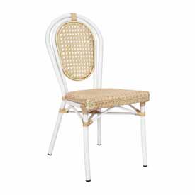 Cannes Indoor/Outdoor Commercial Thonet French Bistro Stacking Chair, Natural PE Cane Rattan and White Aluminum Frame, SDA-AD642110-1-NAT-WH-GG Cannes Indoor/Outdoor Commercial Thonet French Bistro Stacking Chair, Natural PE Cane Rattan and White Aluminum Frame, SDA-AD642110-1-NAT-WH-GG