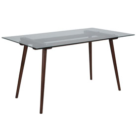 Meriden 31.5" x 55" Rectangular Solid Walnut Wood Table with Clear Glass Top, SK-17GC-034-W-GG Meriden 31.5" x 55" Rectangular Solid Walnut Wood Table with Clear Glass Top, SK-17GC-034-W-GG